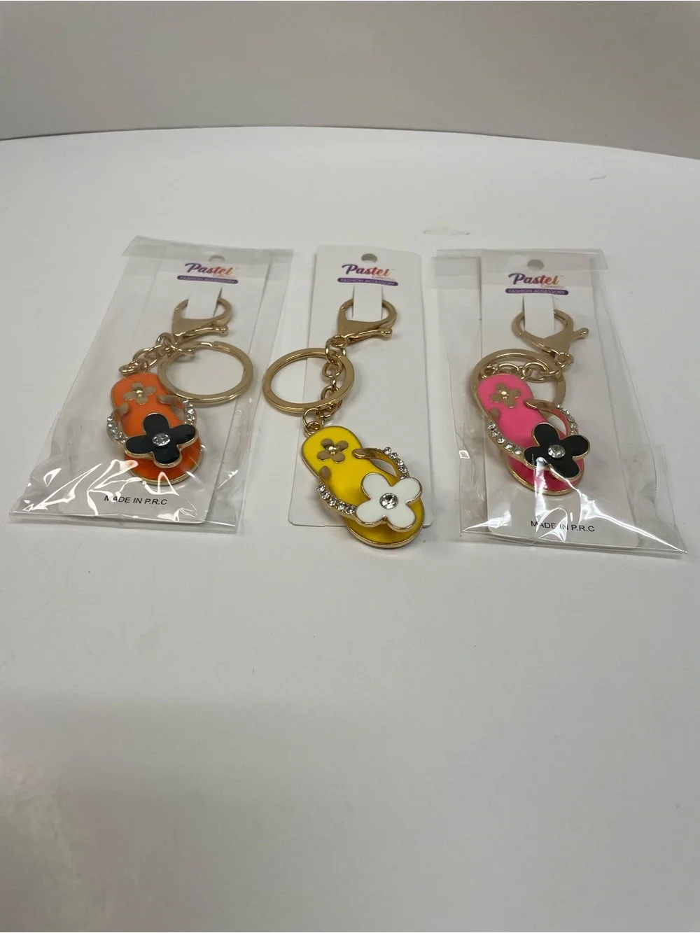 Flip-Flop Keychain Trio - Yellow, Pink, Orange Set of 3
